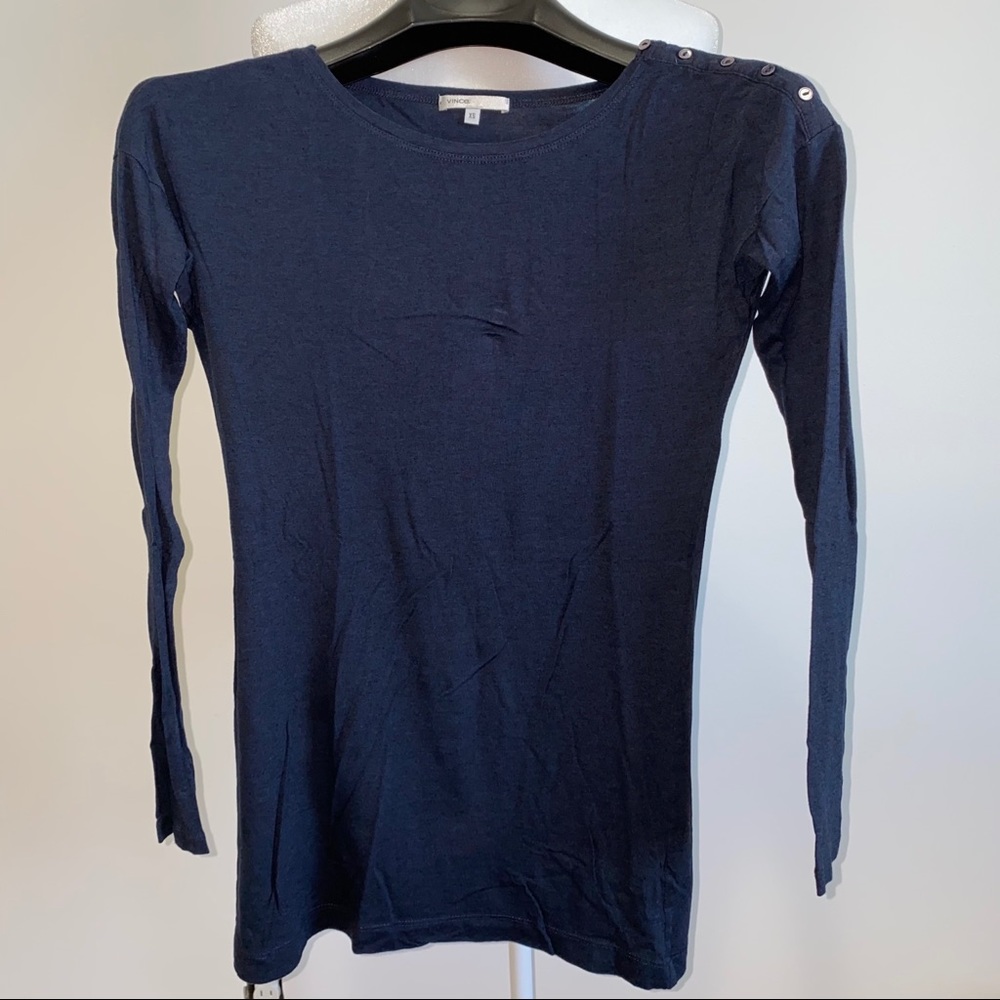 Vince Long Sleeve Tee with Button Detail